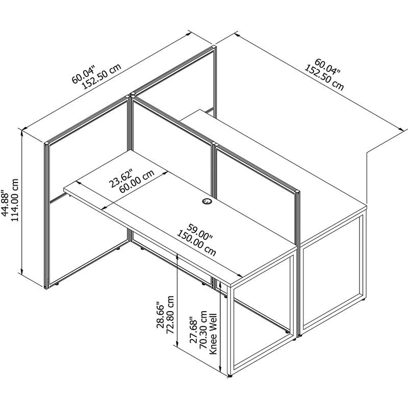 Pemberly Row 60W 2 Person Engineered Wood Cubicle Desk with 45H Panels in White