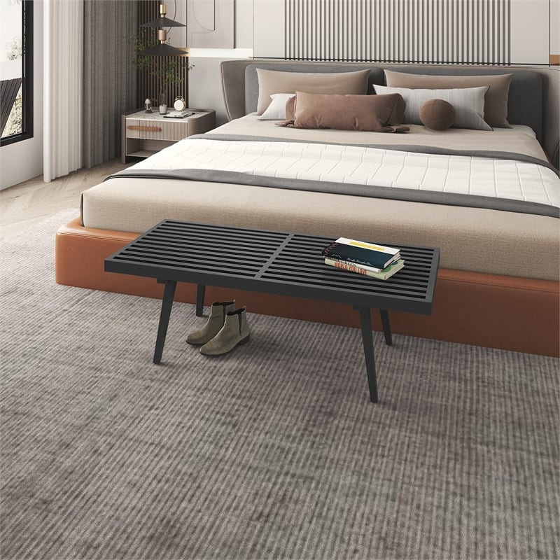 Pemberly Row Mid-Century Inwood Platform Bench in Black - 4 Feet