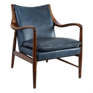 Pemberly Row Transitional Leather Club Chair in Dark Blue/Brown