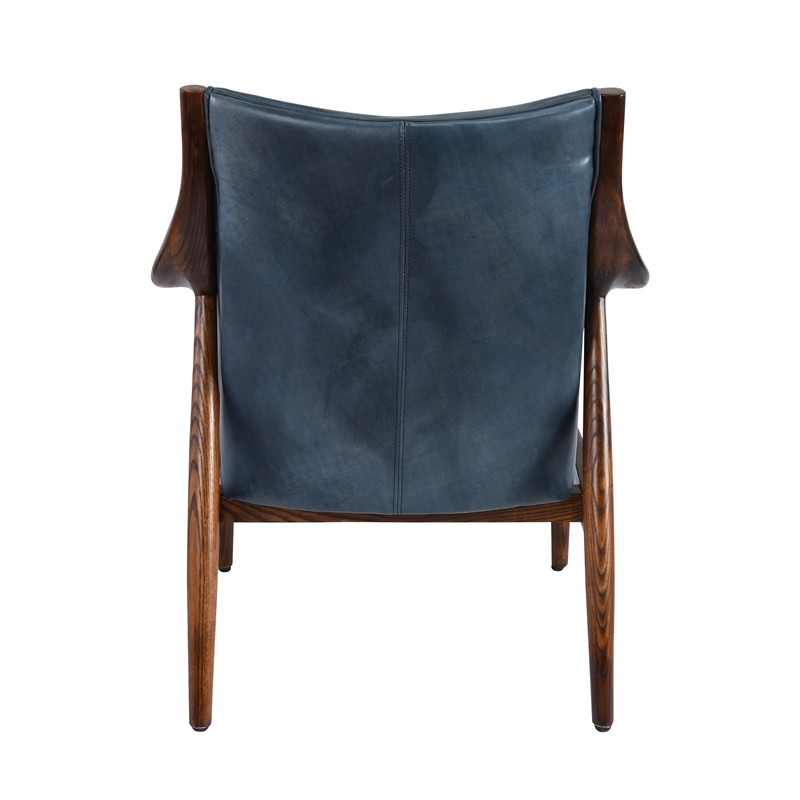 Pemberly Row Transitional Leather Club Chair in Dark Blue/Brown