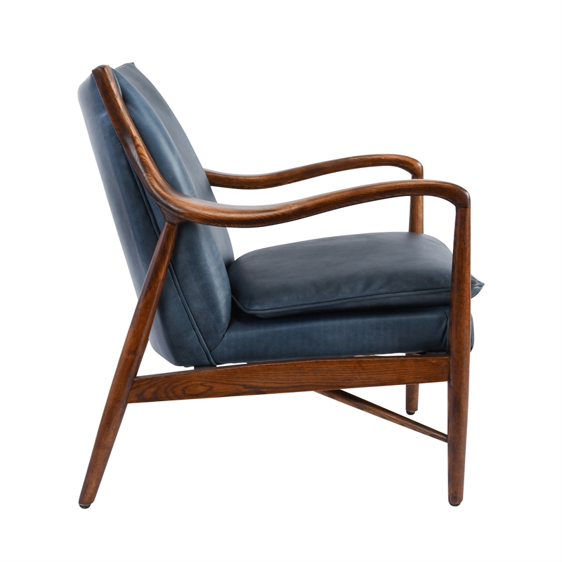 Pemberly Row Transitional Leather Club Chair in Dark Blue/Brown