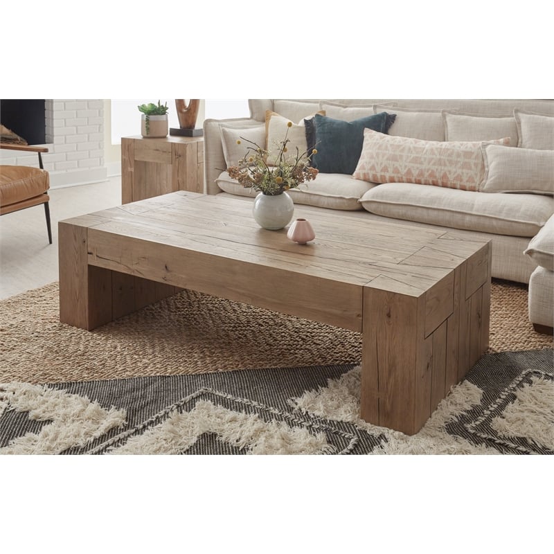 Pemberly Row Transitional Wood Coffee Table in Natural Brown
