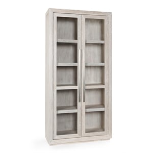Pemberly Row Modern 91&quot Tall Solid Oak Wood Cabinet in White Wash