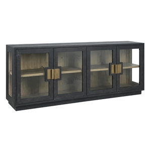 Pemberly Row 90&quot Glass Reclaimed Pine Wood Sideboard in Black