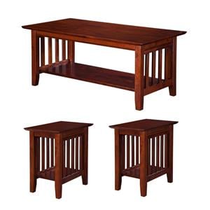 Pemberly Row Set of 3 Coffee Table & Chair Side Table in Walnut