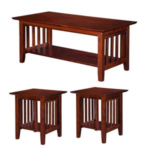Pemberly Row Set of 3 Transitional Coffee Table & End Table in Walnut