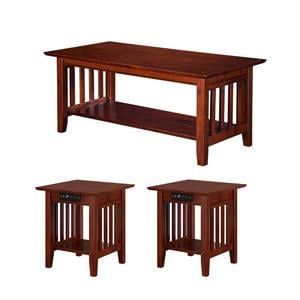 Pemberly Row Set of 3 Transitional Coffee Table & End Table in Walnut