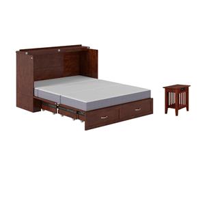 Pemberly Row Set of 2 Queen Murphy Bed Chest with Mattress & Side Table - Walnut