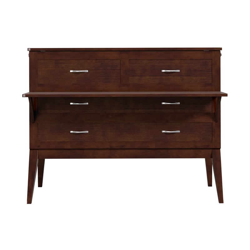 Pemberly Row Set of 2 Walnut Full Size Murphy Bed Desk w/ Mattress & Side Table