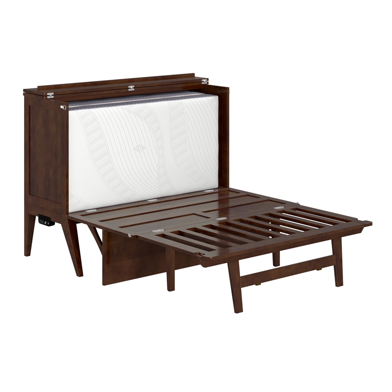 Pemberly Row Set of 2 Walnut Full Size Murphy Bed Desk w/ Mattress & Side Table