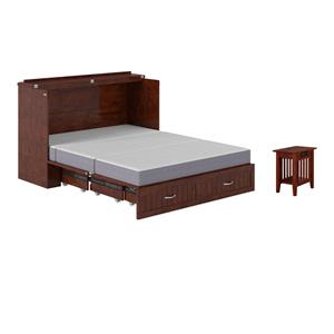 Pemberly Row Set of 2 Queen Murphy Bed Chest with Mattress & Side Table - Walnut