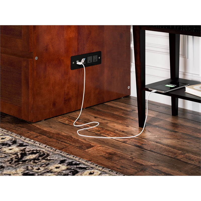 Pemberly Row Set of 2 Walnut Twin XL Murphy Bed Chest with Mattress & Side Table