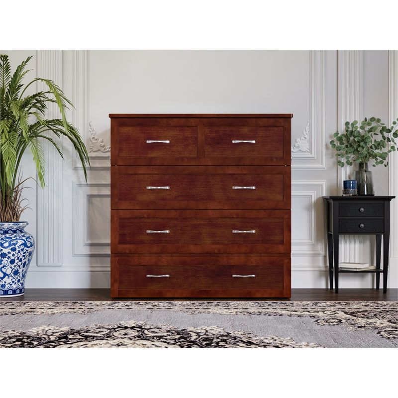 Pemberly Row Set of 2 Walnut Twin XL Murphy Bed Chest with Mattress & Side Table