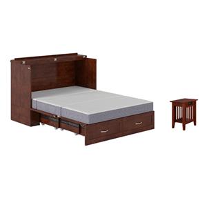 Pemberly Row Set of 2 Murphy Full Bed Chest with Mattress & Side Table in Walnut