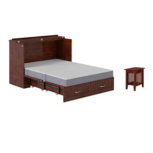 Pemberly Row Set of 2 Murphy Full Bed Chest with Mattress & Side Table in Walnut