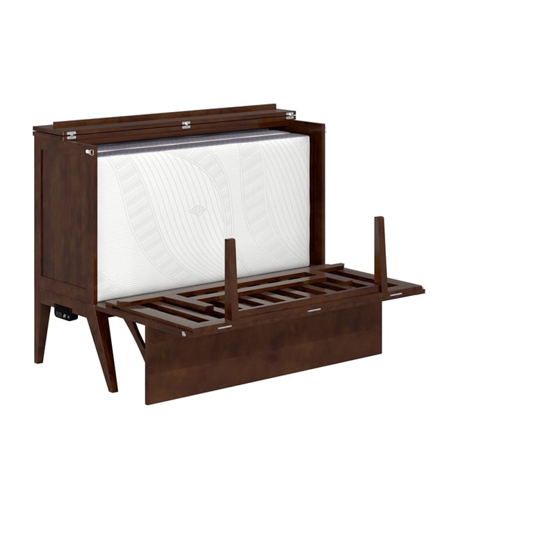 Pemberly Row Set of 2 Walnut Full Size Murphy Bed Desk w/ Mattress & Side Table