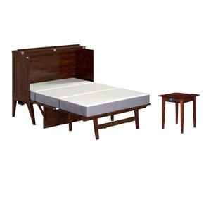 Pemberly Row Set of 2 Walnut Full Size Murphy Bed Desk w/ Mattress & Side Table