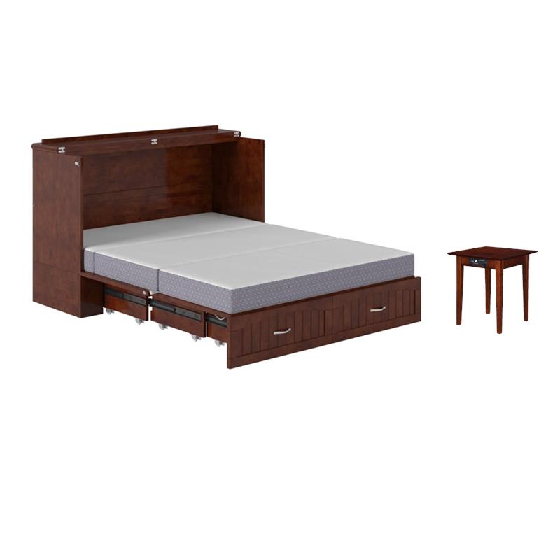 Pemberly Row Set of 2 Queen Murphy Bed Chest with Mattress & Side Table - Walnut