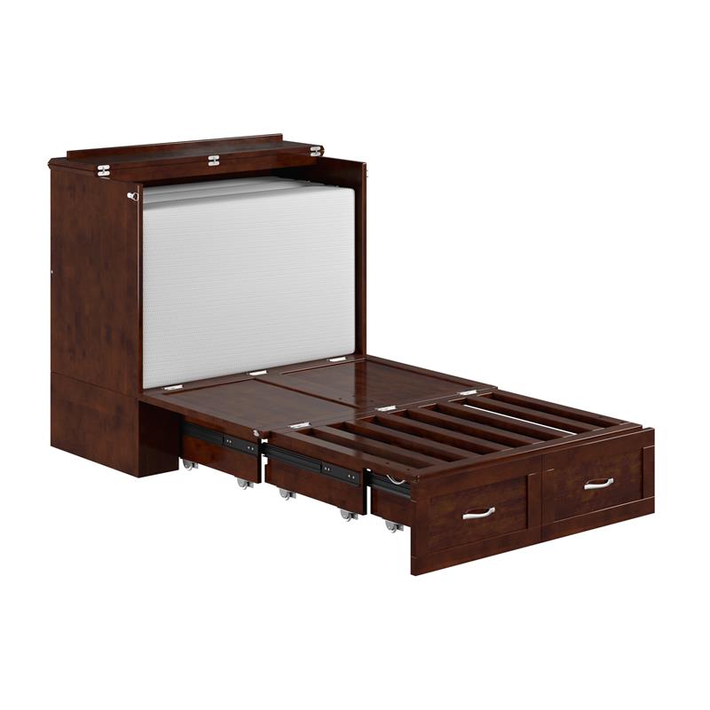 Pemberly Row Set of 2 Twin Extra Long Murphy Bed Chest & Side Table in Walnut