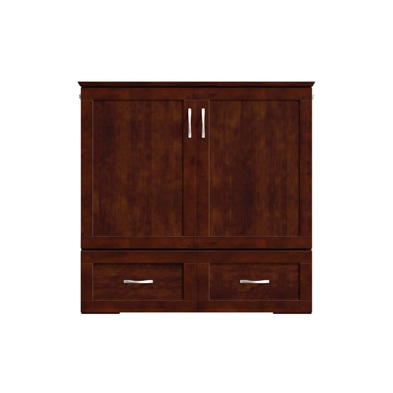Pemberly Row Set of 2 Twin Extra Long Murphy Bed Chest & Side Table in Walnut