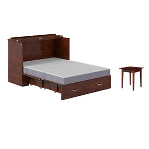 Pemberly Row Set of 2 Murphy Full Bed Chest with Mattress & Side Table in Walnut