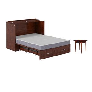 Pemberly Row Set of 2 Murphy Full Bed Chest with Mattress & Side Table in Walnut