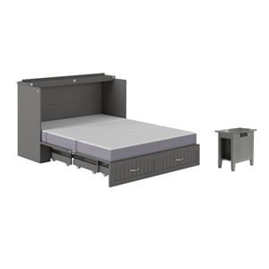 Pemberly Row Set of 2 Queen Murphy Bed Chest with Mattress & Side Table in Gray