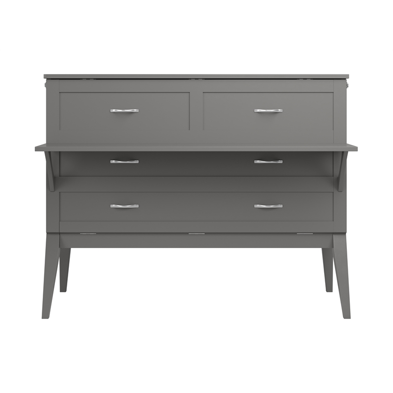 Pemberly Row Set of 2 Gray Full Size Murphy Bed Desk with Mattress & Side Table