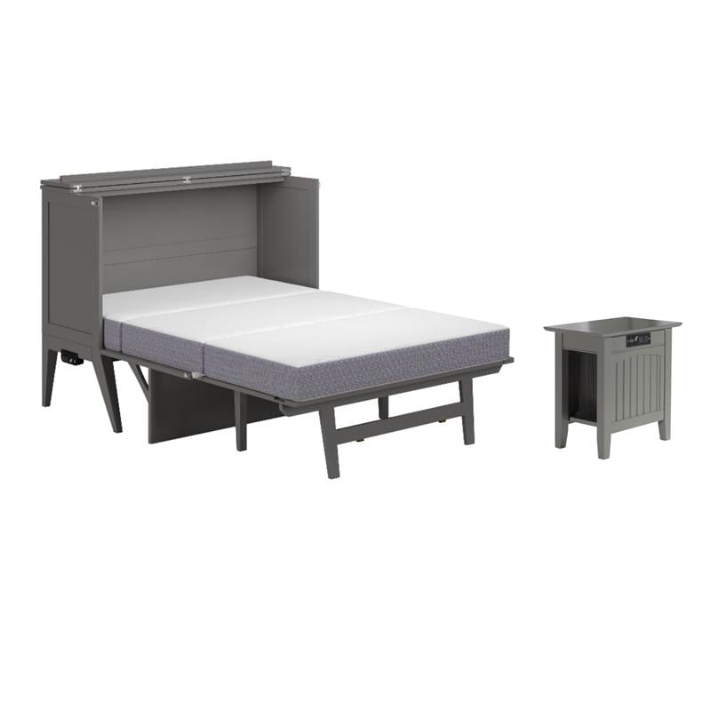 Pemberly Row Set of 2 Gray Full Size Murphy Bed Desk with Mattress & Side Table