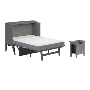 Pemberly Row Set of 2 Gray Full Size Murphy Bed Desk with Mattress & Side Table