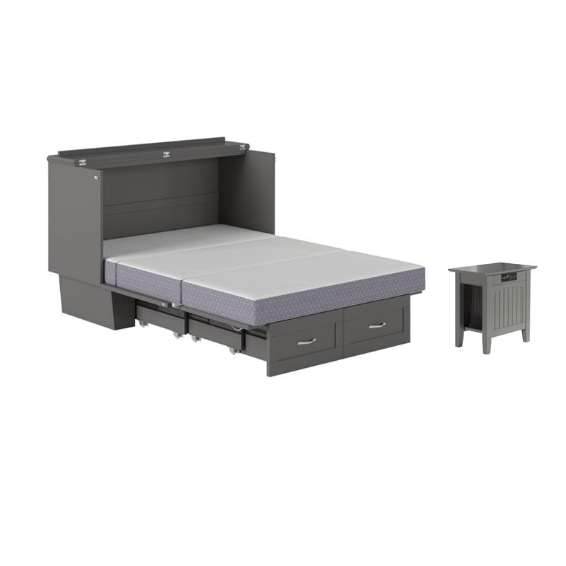 Pemberly Row Set of 2 Gray Full Size Murphy Bed Chest with Mattress & Side Table