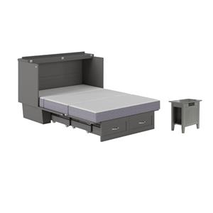 Pemberly Row Set of 2 Gray Full Size Murphy Bed Chest with Mattress & Side Table