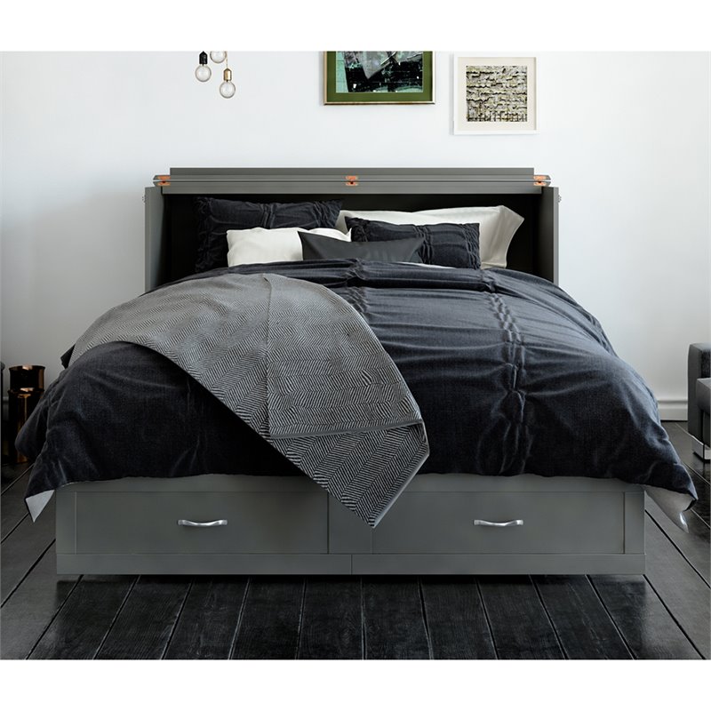 Pemberly Row Set of 2 Queen Murphy Bed Chest & Side Table in Gray