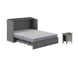 Pemberly Row Set of 2 Queen Murphy Bed Chest & Side Table in Gray