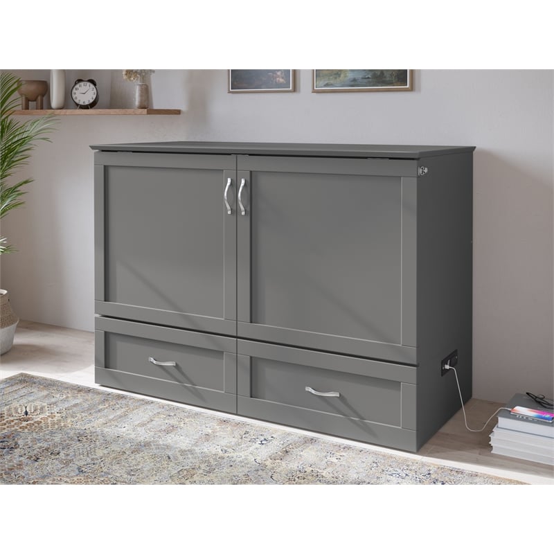 Pemberly Row Set of 2 Murphy Full Bed Chest with Mattress & Side Table in Gray