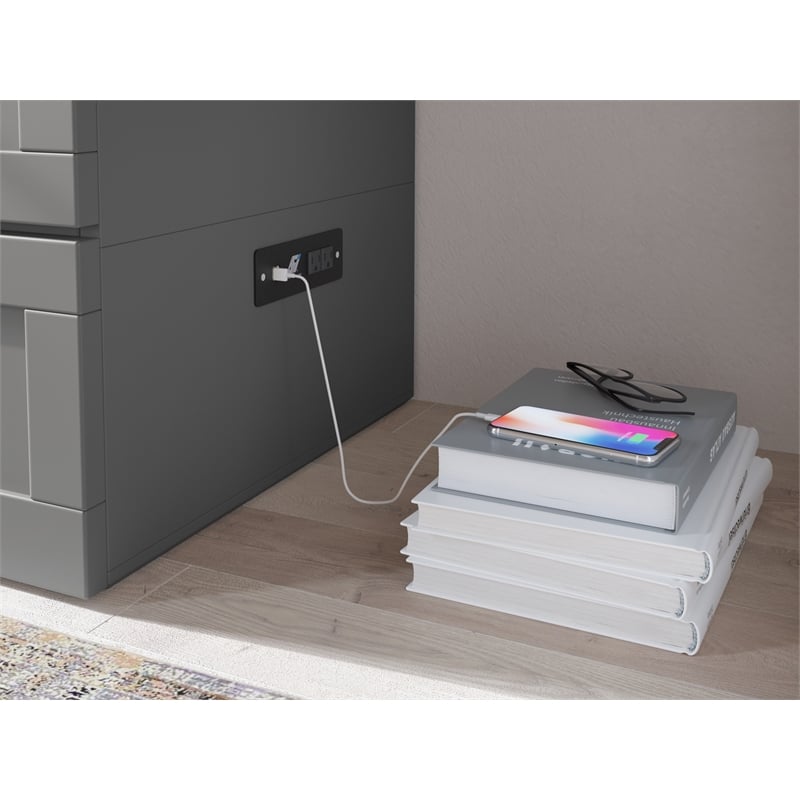 Pemberly Row Set of 2 Murphy Full Bed Chest with Mattress & Side Table in Gray