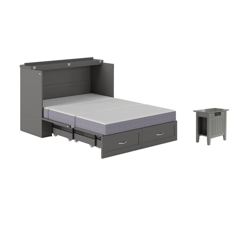 Pemberly Row Set of 2 Murphy Full Bed Chest with Mattress & Side Table in Gray