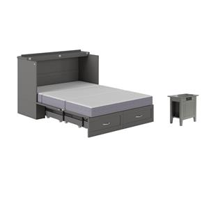 Pemberly Row Set of 2 Murphy Full Bed Chest with Mattress & Side Table in Gray