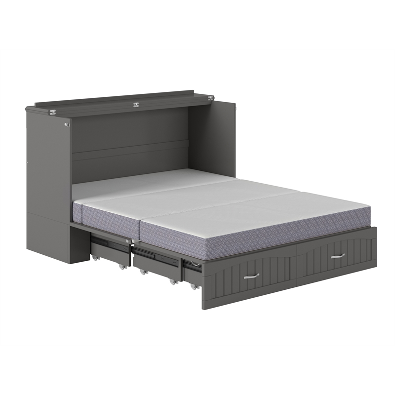 Pemberly Row Set of 2 Queen Murphy Bed Chest with Mattress & End Table in Gray