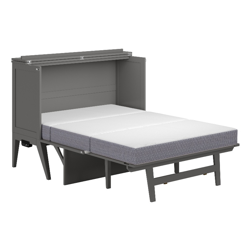Pemberly Row Set of 2 Full Size Murphy Bed Desk with Mattress & End Table - Gray