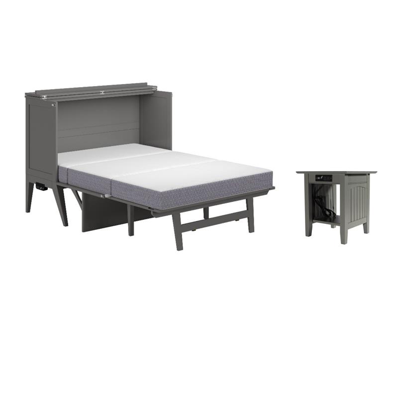 Pemberly Row Set of 2 Full Size Murphy Bed Desk with Mattress & End Table - Gray