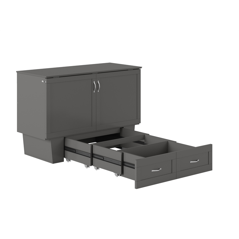 Pemberly Row Set of 2 Gray Full Size Murphy Bed Chest with Mattress & End Table