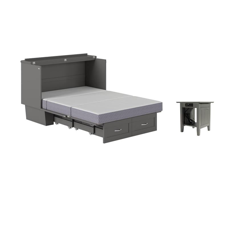 Pemberly Row Set of 2 Gray Full Size Murphy Bed Chest with Mattress & End Table