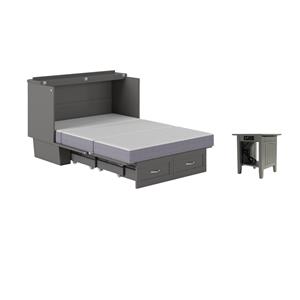 Pemberly Row Set of 2 Gray Full Size Murphy Bed Chest with Mattress & End Table