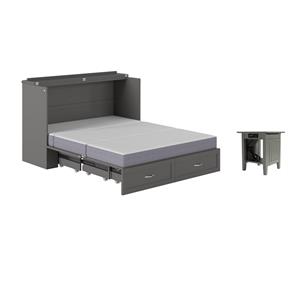 Pemberly Row Set of 2 Queen Murphy Bed Chest & End Table in Gray