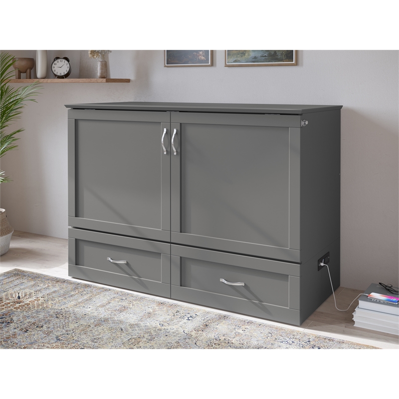 Pemberly Row Set of 2 Murphy Full Bed Chest with Mattress & End Table in Gray