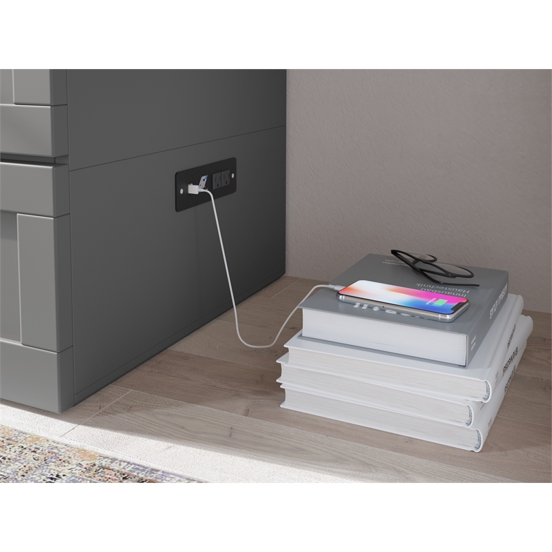 Pemberly Row Set of 2 Murphy Full Bed Chest with Mattress & End Table in Gray