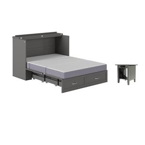Pemberly Row Set of 2 Murphy Full Bed Chest with Mattress & End Table in Gray