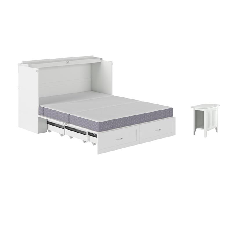 Pemberly Row Set of 2 Queen Murphy Bed Chest  & Side Table in White