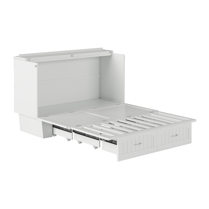 Pemberly Row Set of 2 Queen Murphy Bed Chest with Mattress & Side Table in White